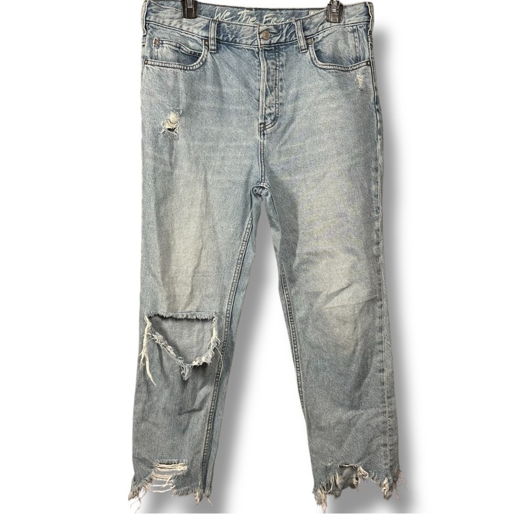We The Free Mid Rise Straight Leg Distressed Raw Hem Button Fly Denim Size 29